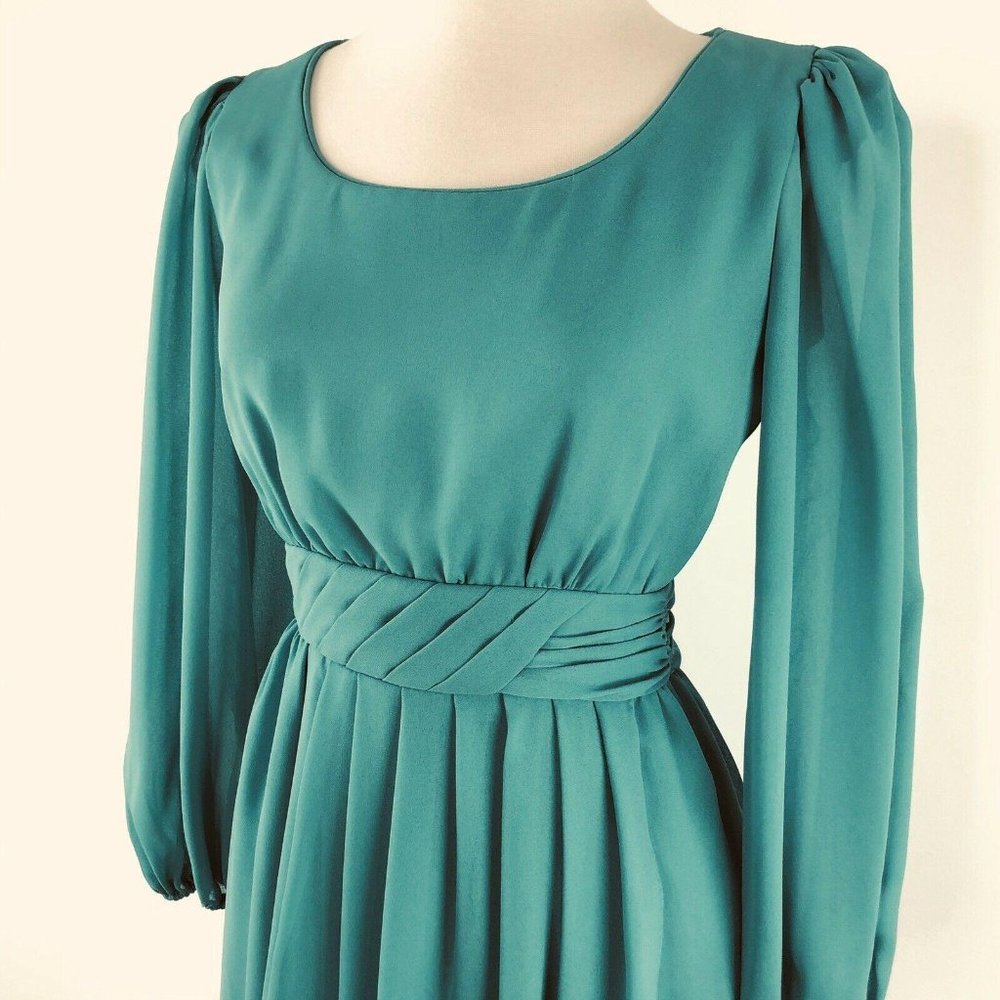 Miss Elliete Vtg 60s Teal Tulip Hem Dress  |  Wome - Picture 2 of 10